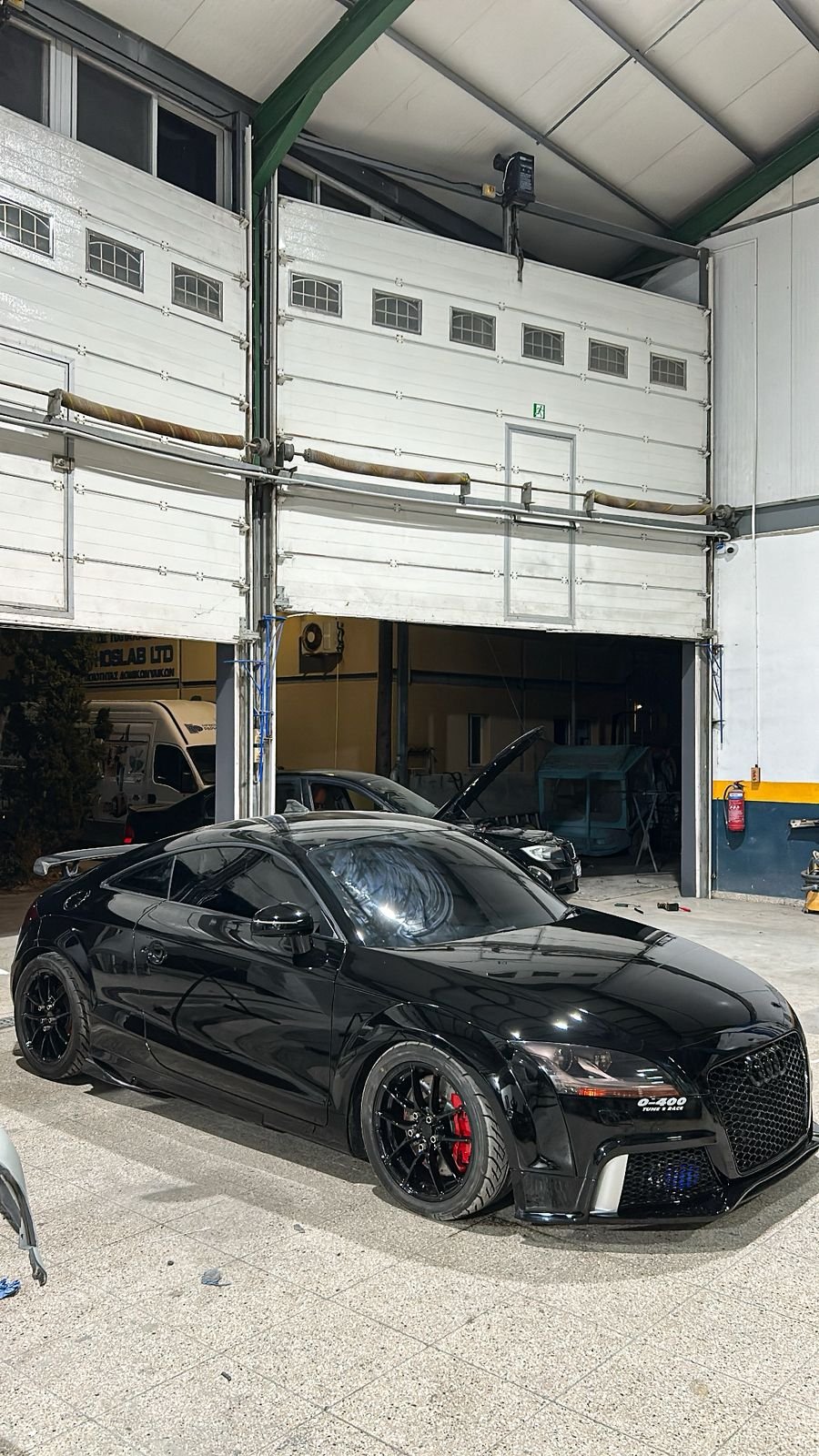 Audi TT RS black in workshop