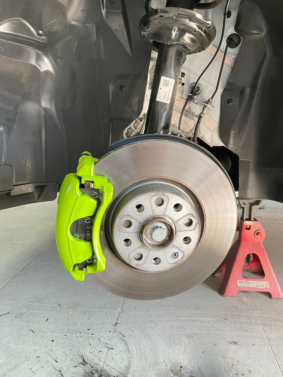 After caliper paint — lime green