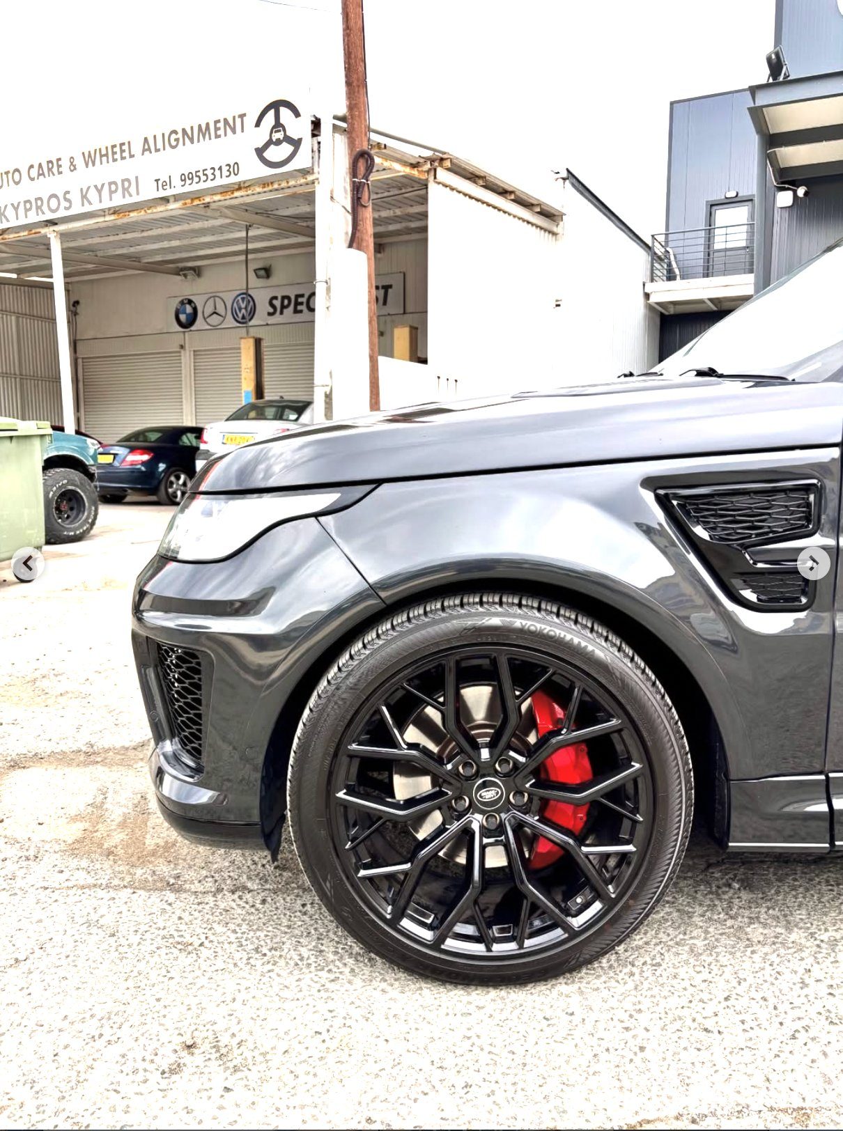 Painted black rims at the workshop